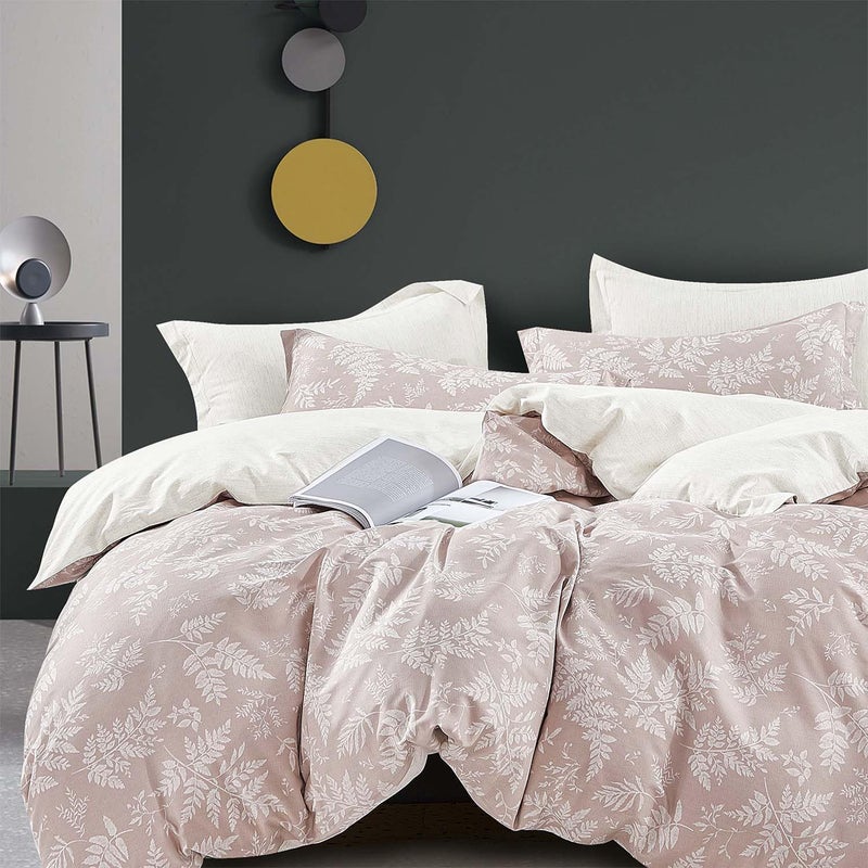 ALEISSEL Natural Cotton 3pcs Botanical Comforter Sets King Size-Dusty Pink Comforter with Luxurious White Leaves & Branches  Reversible Lightweight Beige Bedding Sets(King 104""?90"") - Image 1